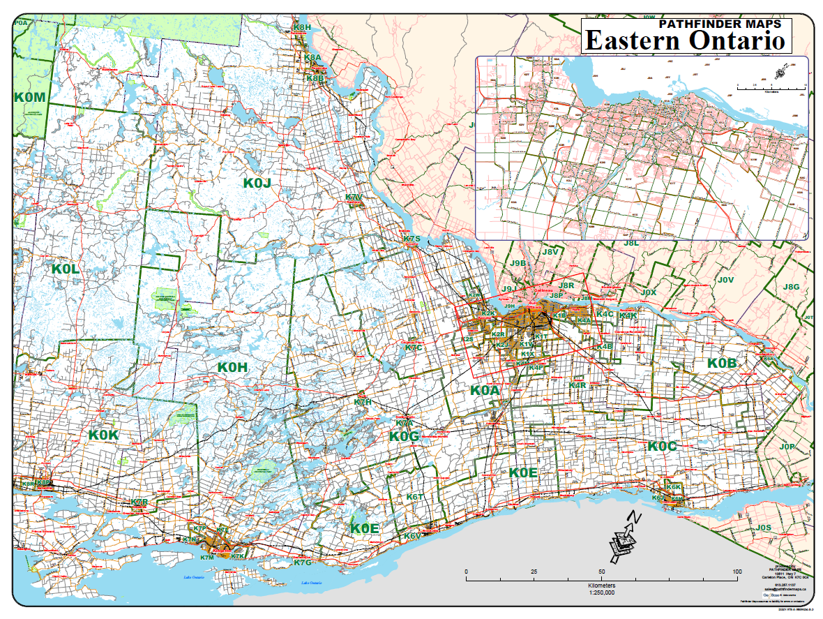 Eastern Ontario Postal Codes Laminated From Belleville In The West 